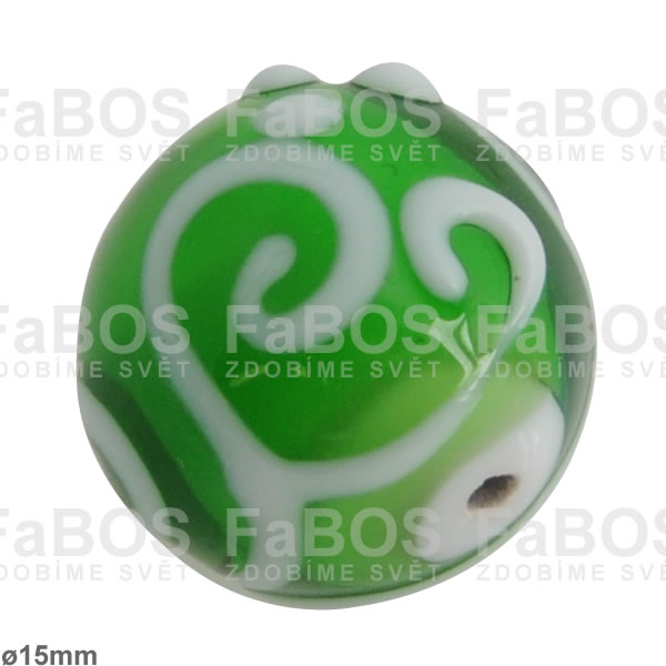 Korálek vinutý zelená kulička zdobená