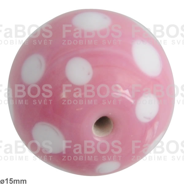 Korálek vinutý růžovo-bílá kulička puntíky