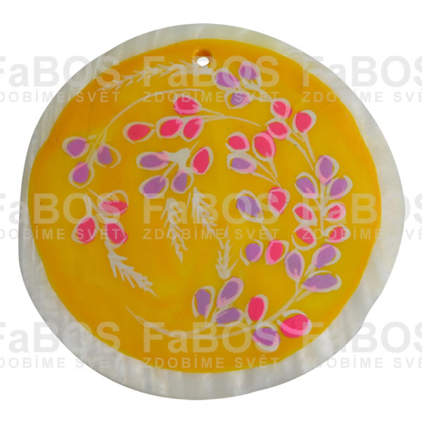 Perleť Perleť kulatá malovaná žlutá 65mm dírka - FaBOS
