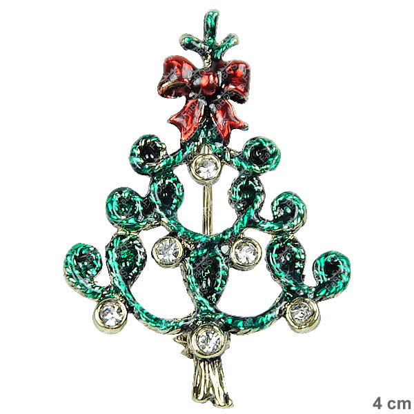 Litinová brož vánoční stromeček zelený červený
