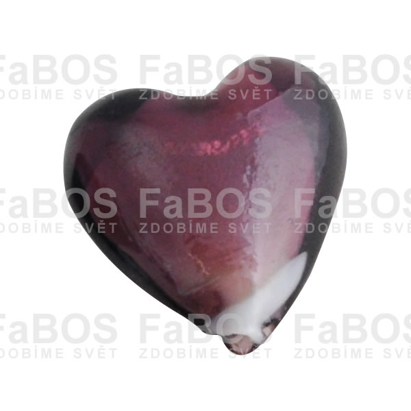 Korálek vinutý skleněný fialové bílé srdce