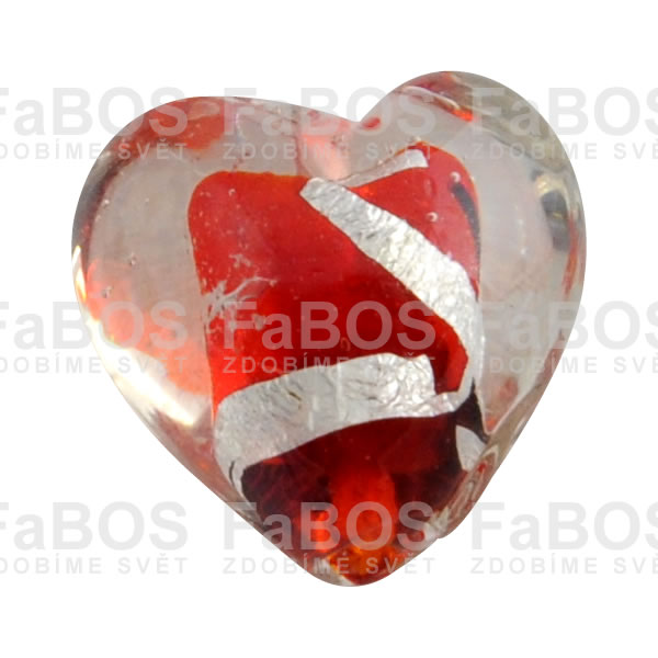 Vinuté korálky Korálek vinutý skleněný červené srdce pruhy - FaBOS