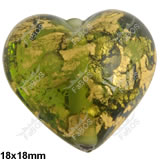Korálek vinutý zeleno-zlaté srdce
