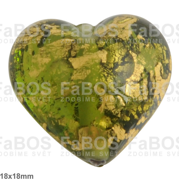 Korálek vinutý zeleno-zlaté srdce