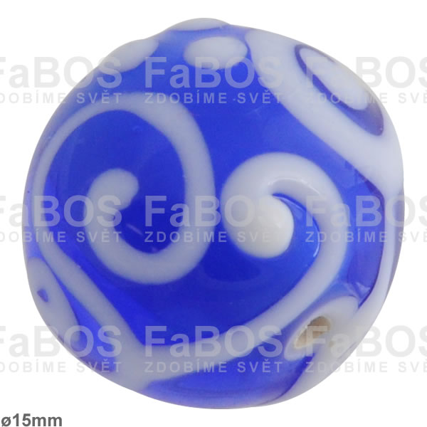 Korálek vinutý modrá kulička zdobená pruhy