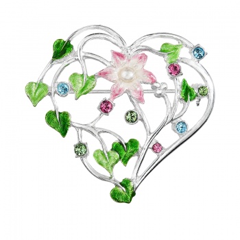 Brož květinové srdce růžové FABOS