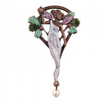 Brooch Art Nouveau doll with pearl FABOS