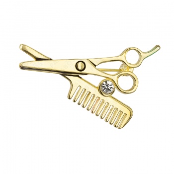 Brooch hairdressing scissors gold plated FABOS