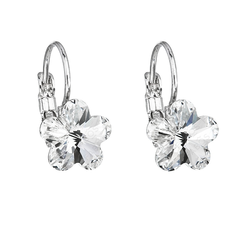 Earrings leverback flower 10mm crystal silver ag925 FABOS
