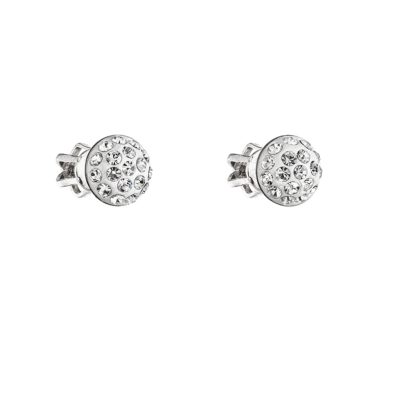 Clous d'oreilles rond 6mm avec chatons cristal argent ag925 FABOS