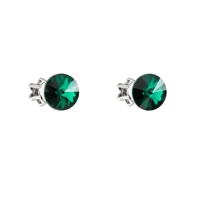 Silver earrings stud round rivoli 6 mm emerald Ag925 Silver earrings stud round rivoli 6 mm emerald Ag925