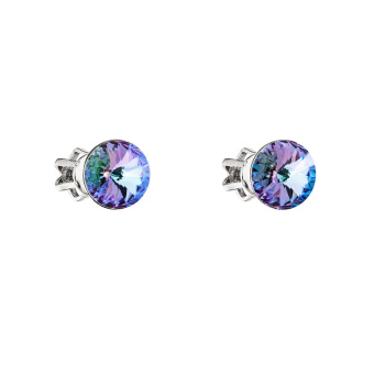 Silver earrings stud round rivoli 6 mm vitrail light Ag925