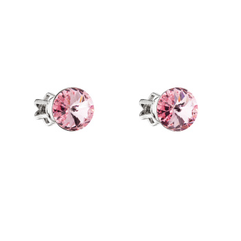 Strieborné náušnice puzeta okrúhle rivoli 6 mm light rose Ag925