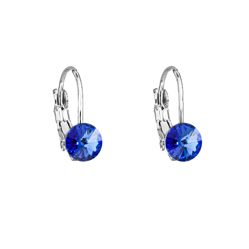 Argent boucles d'oreilles dormeuse rond rivoli 6mm sapphire ag925