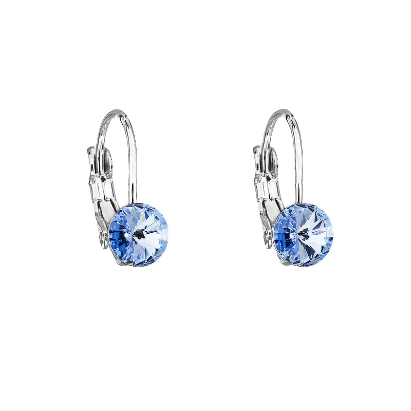 Argent boucles d'oreilles dormeuse rond rivoli 6mm light sapphire ag925