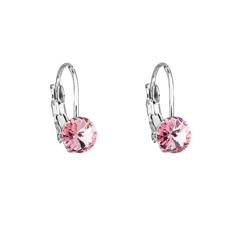 Silver earrings leverback round rivoli 6mm light rose Ag925