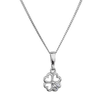 Silver necklace four leaf clover white crystals Ag925