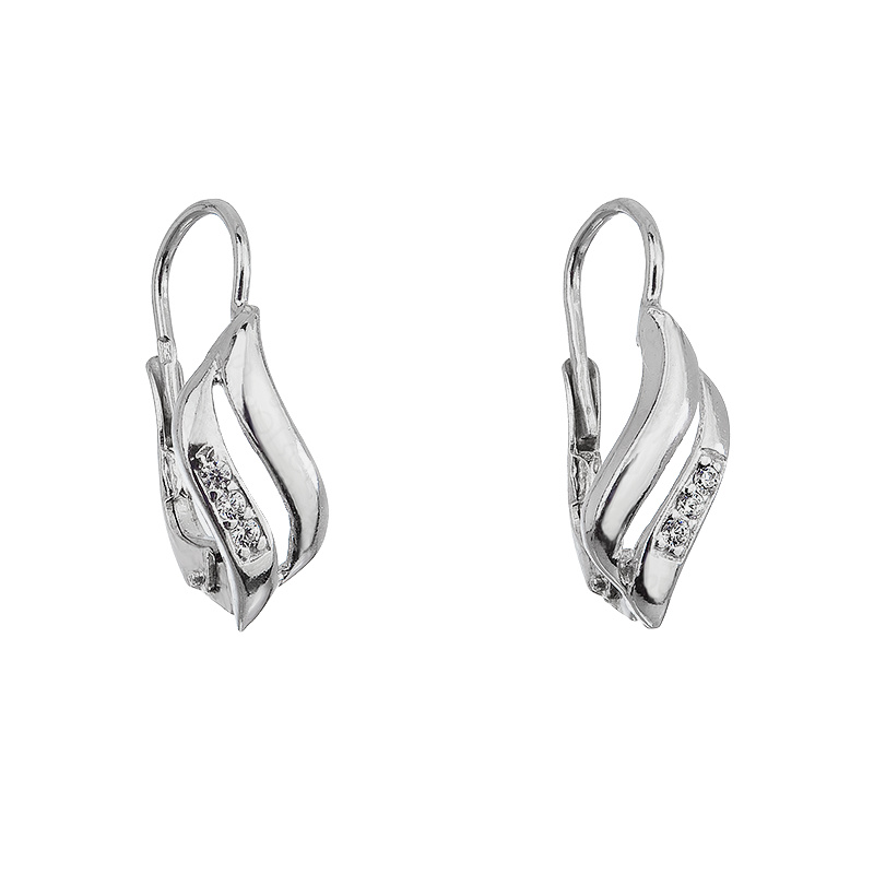 Argent boucles d'oreilles dormeuse vague cristaux blancs Ag925