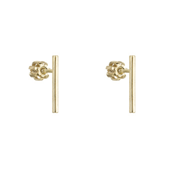 Argent boucles d’oreilles clou barre 15 mm Ag925 plaqué or