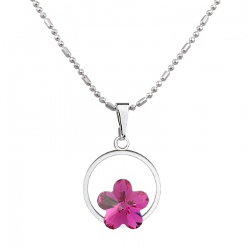 Náhrdelník kytka v kroužku Fuchsia Swarovski Elements