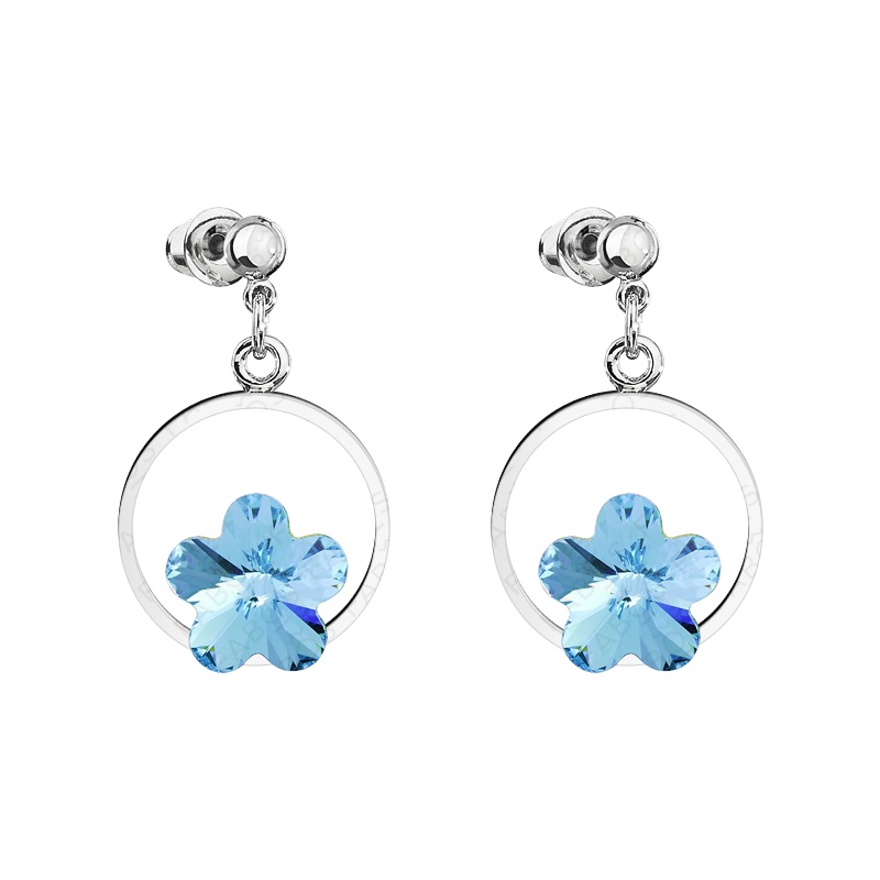 Náušnice kytka v kroužku Aqua Swarovski Elements